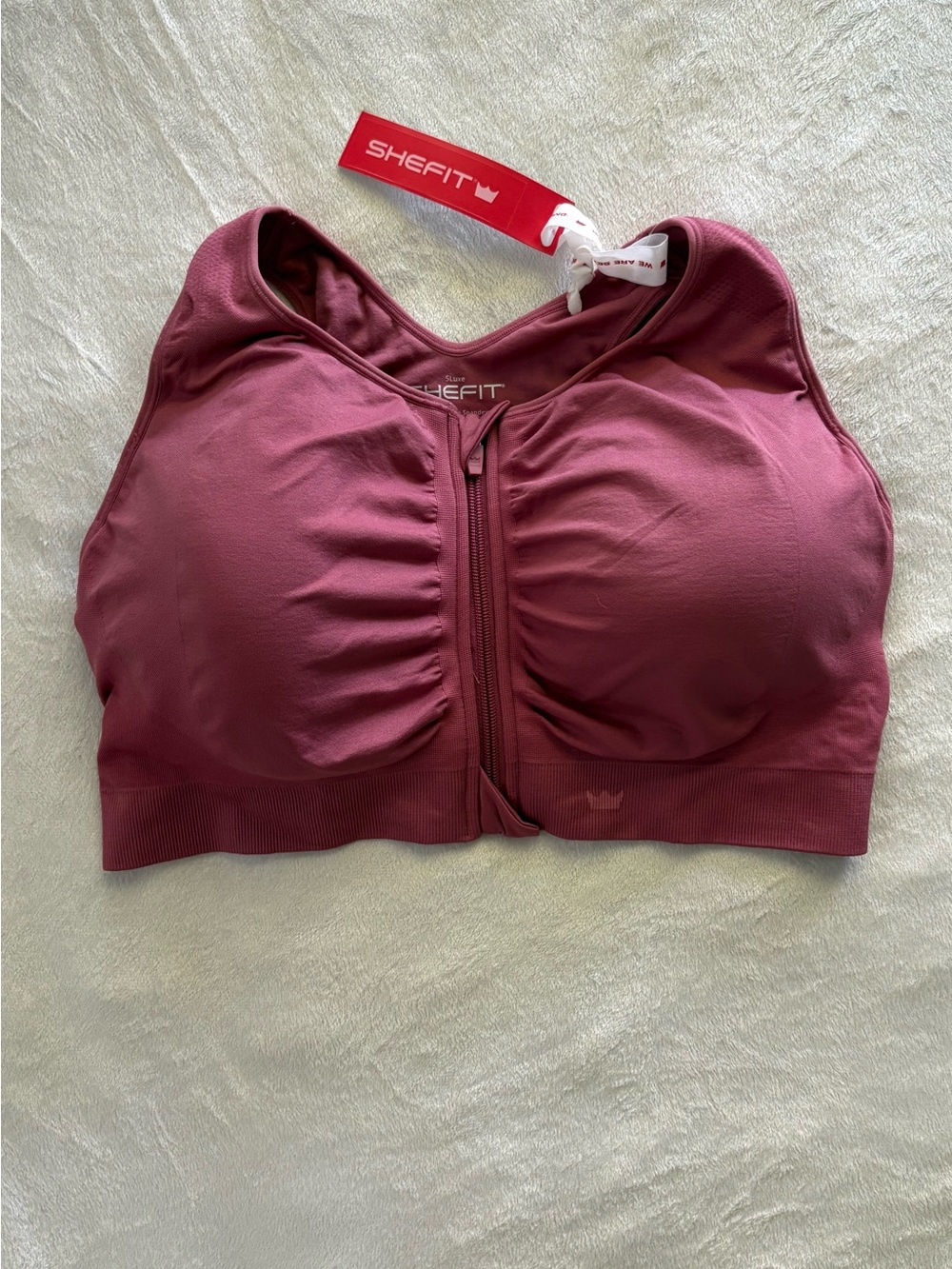 Shefit Front-Zip Support Sports Bra in Dusty Rose 5luxe NWT
